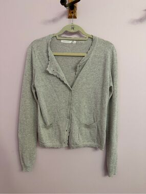 Altar'd State Light Gray Scallop-Edge Button Cardigan